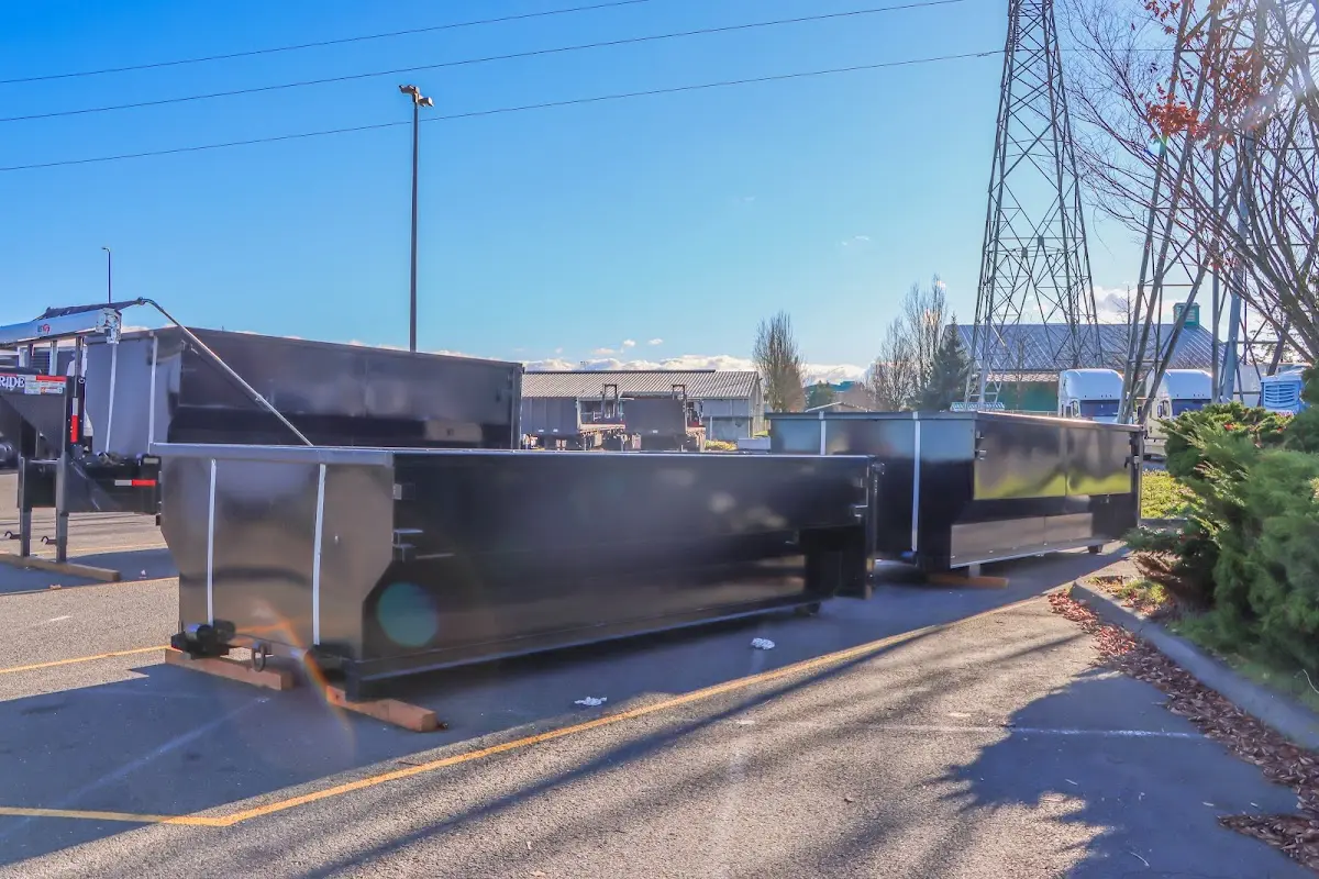 Roll-off dumpster ready for waste disposal at job site for 2 Yard Dumpster Rental in Morris